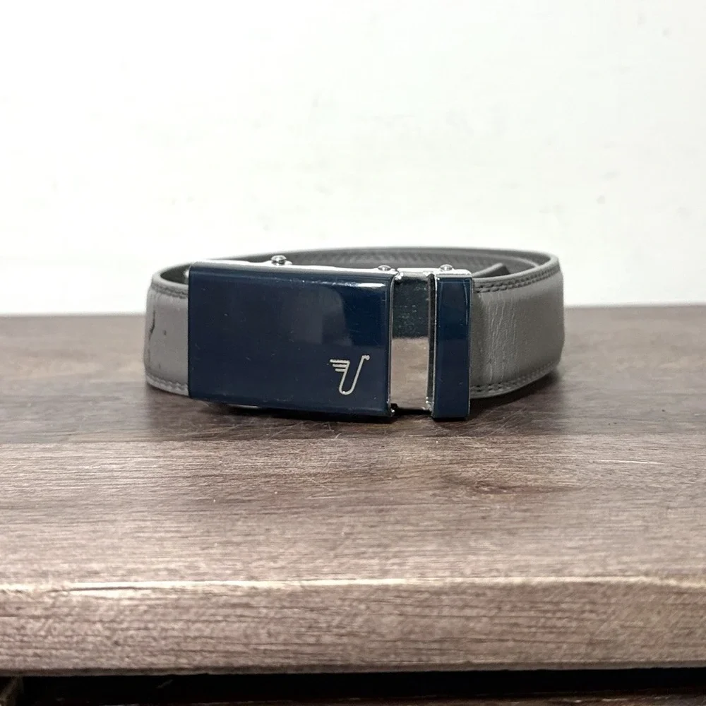 Mission Belt Gray Leather Ratchet‎ Belt Buckle Adjustable No Holes 33